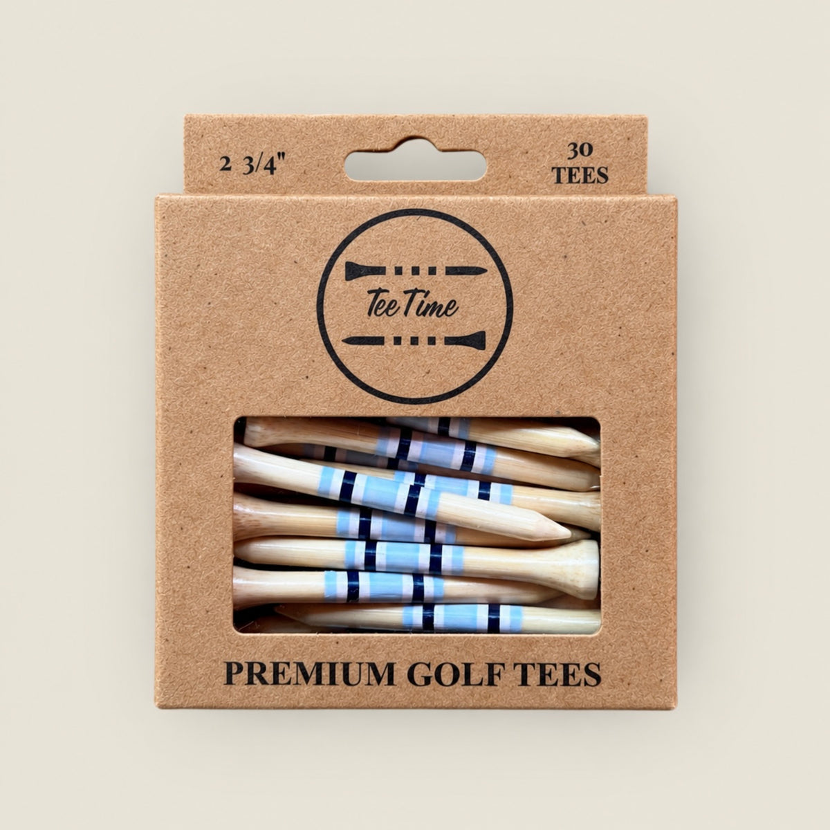 Surfers Paradise 2.75” bamboo golf tees in a Tee Time Golf box.