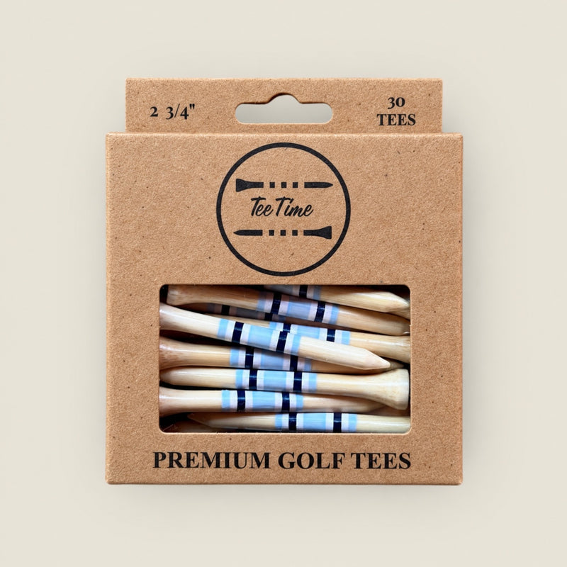 Surfers Paradise 2.75” bamboo golf tees in a Tee Time Golf box.