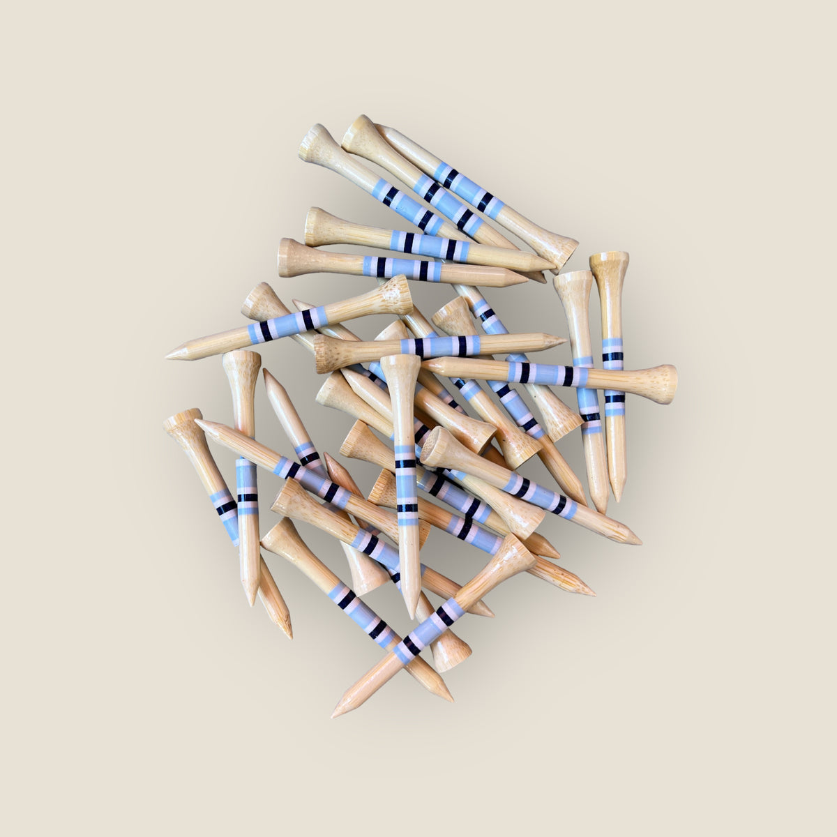 Loose Surfers Paradise 2.75” bamboo golf tees showing their striped finish.